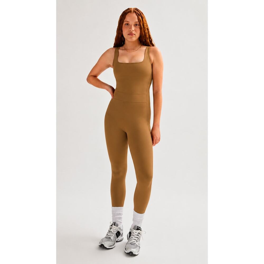 Girlfriend Collective Luxe Paneled Unitard Women's Small Taupe Yoga Jumpsuit NWT